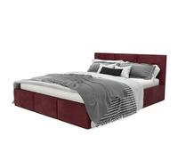 Muralo - Letto imbottito 180 x 200 cm con cassapanca e testiera trapuntata - Letto matrimoniale - Senza materasso - Letto per ragazzi - Elegante letto - Rosso scuro