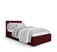 Muralo - Letto imbottito 90 x 200 cm con contenitore e testiera trapuntata - Letto matrimoniale - Senza materasso - Letto per ragazzi - Elegante letto - Rosso scuro