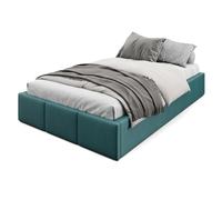 Muralo Letto Imbottito con Contenitore 120x200 cm - Blu oceano | Letto matrimoniale o singolo con rete a doghe e vano contenitore, rivestimento in velluto resistente, testiera trapuntata,