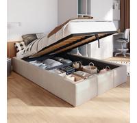 Muralo Letto Imbottito con Contenitore 120x200 cm - Crema | Letto matrimoniale o singolo con rete a doghe e vano contenitore, rivestimento in velluto resistente, testiera trapuntata,