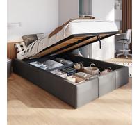 Muralo Letto Imbottito con Contenitore 120x200 cm - Grafite | Letto matrimoniale o singolo con rete a doghe e vano contenitore, rivestimento in velluto resistente, testiera trapuntata,