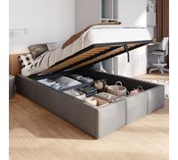 Muralo Letto Imbottito con Contenitore 120x200 cm - Grigio | Letto matrimoniale o singolo con rete a doghe e vano contenitore, rivestimento in velluto resistente, testiera trapuntata,