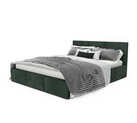 Muralo Letto Imbottito con Contenitore 120x200 cm - Verde bottiglia | Letto matrimoniale o singolo con rete a doghe e vano contenitore, rivestimento in velluto resistente, testiera trapuntata,