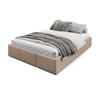 Muralo Letto Imbottito con Contenitore 140x200 cm - Beige | Letto matrimoniale o singolo con rete a doghe e vano contenitore, rivestimento in velluto resistente, testiera trapuntata,
