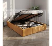 Muralo Letto Imbottito con Contenitore 140x200 cm - Giallo | Letto matrimoniale o singolo con rete a doghe e vano contenitore, rivestimento in velluto resistente, testiera trapuntata,