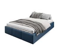 Muralo Letto Imbottito con Contenitore 140x200 cm - Grigio scuro | Letto matrimoniale o singolo con rete a doghe e vano contenitore, rivestimento in velluto resistente, testiera trapuntata,