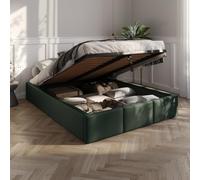 Muralo Letto Imbottito con Contenitore 140x200 cm - Verde bottiglia | Letto matrimoniale o singolo con rete a doghe e vano contenitore, rivestimento in velluto resistente, testiera trapuntata,