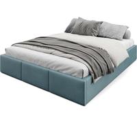 Muralo Letto Imbottito con Contenitore 160x200 cm - Blu oceano | Letto matrimoniale o singolo con rete a doghe e vano contenitore, rivestimento in velluto resistente, testiera trapuntata,