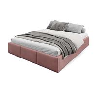 Muralo Letto Imbottito con Contenitore 160x200 cm - Rosa antico | Letto matrimoniale o singolo con rete a doghe e vano contenitore, rivestimento in velluto resistente, testiera trapuntata,
