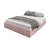 Muralo Letto Imbottito con Contenitore 160x200 cm - Rosa | Letto matrimoniale o singolo con rete a doghe e vano contenitore, rivestimento in velluto resistente, testiera trapuntata,