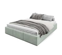 Muralo Letto Imbottito con Contenitore 160x200 cm - Verde menta | Letto matrimoniale o singolo con rete a doghe e vano contenitore, rivestimento in velluto resistente, testiera trapuntata,
