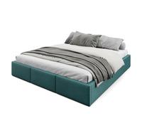 Muralo Letto Imbottito con Contenitore 180x200 cm - Blu oceano | Letto matrimoniale o singolo con rete a doghe e vano contenitore, rivestimento in velluto resistente, testiera trapuntata,