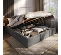 Muralo Letto Imbottito con Contenitore 180x200 cm - Grafite | Letto matrimoniale o singolo con rete a doghe e vano contenitore, rivestimento in velluto resistente, testiera trapuntata,