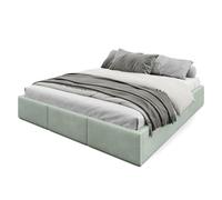 Muralo Letto Imbottito con Contenitore 180x200 cm - Verde menta | Letto matrimoniale o singolo con rete a doghe e vano contenitore, rivestimento in velluto resistente, testiera trapuntata,
