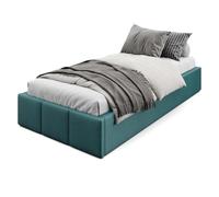 Muralo Letto Imbottito con Contenitore 90x200 cm - Blu oceano | Letto matrimoniale o singolo con rete a doghe e vano contenitore, rivestimento in velluto resistente, testiera trapuntata,