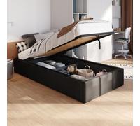 Muralo Letto Imbottito con Contenitore 90x200 cm - Nero | Letto matrimoniale o singolo con rete a doghe e vano contenitore, rivestimento in velluto resistente, testiera trapuntata,