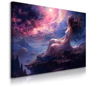 Muralo - Quadro da parete per soggiorno - Quadro su tela per camera da letto sopra il letto - Decorazione moderna donna nel mondo delle fiabe - Pronto da appendere - Larghezza 70 cm x altezza 50 cm