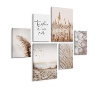 Muralo - Set di quadri da parete - su tela pronta da appendere in stile boho - Quadro su tela - Immagini per soggiorno - Moderno boho - Beige - 2 immagini da 30 x 40 cm e 4 quadri da 20 x 30 cm