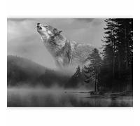 murando - Carta da Parati Adesiva Foresta 343x256 cm Fotomurali Adesivi Murali Rivestimento Parete Carta per Pareti Soggiorno Camera da Letto Moderna Lupo Nero Bianco