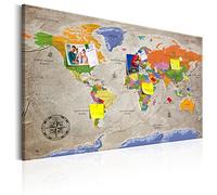 murando - Pannello di Fibra con Puntine - Mappa del Mondo 90x60 cm 1 Pezzo - Bacheca & Quadro su tela in un uno - Decorativo per Parete - Lavagna per le Note Ufficio - Viaggio Planisfero k-A-0133-v-a