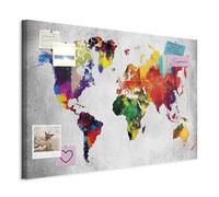 murando - Pannello di Fibra con Puntine - Mappa Mondo 120x80 cm 1 Pezzo - Bacheca & Quadro su tela in un uno - Decorativo per Parete - Lavagna Grande per le Note Ufficio - Geografica k-A-0120-v-a