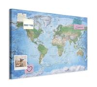 murando - Pannello di Fibra con Puntine - Mappa Mondo 120x80 cm 1 Pezzo - Bacheca & Quadro su tela in un uno - Decorativo per Parete - Lavagna Grande per le Note Ufficio - Planisfero k-A-0127-v-a