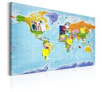 murando - Pannello di Fibra con Puntine - Mappa Mondo 120x80 cm 1 Pezzo - Bacheca & Quadro su tela in un uno - Decorativo per Parete - Lavagna Grande per le Note Ufficio - Geografica k-A-0135-v-a