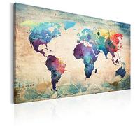murando - Pannello di Fibra con Puntine - Mappa Mondo 120x80 cm 1 Pezzo - Bacheca & Quadro su tela in un uno - Decorativo per Parete - Lavagna Grande per le Note Ufficio - Geografica k-B-0050-v-a
