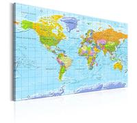 murando - Pannello di Fibra con Puntine - Mappa Mondo Versione Francese 120x80 cm 1 Pezzo - Bacheca & Quadro su tela in un uno - Lavagna Grande per le Note Ufficio e Soggiorno - Terra k-A-0302-v-a