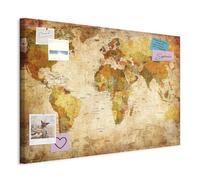 murando - Pannello di Fibra con Puntine - Mappa Mondo Vintage 90x60 cm 1 Pezzo - Bacheca & Quadro su tela in un uno - Decorativo per Parete - Lavagna per Note Ufficio - Viaggio Planisfero k-B-0051-v-a