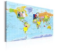 murando - Pannello di Fibra con Puntine - Mappamondo Blu 90x60 cm 1 Pezzo - Bacheca & Quadro su tela in un uno - Decorativo per Parete - Lavagna per le Note Ufficio - Viaggio Planisfero k-A-0094-v-a