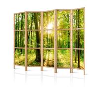 murando - Paravento da Interno Verde Bosco 225x172 cm XXL 5 Pannelli Divisori Stampa Unilaterale su Tela in TNT Separe Divisorio per Ambienti Ufficio Paraventi Decorazioni Legno - b-B-0383-bh-c