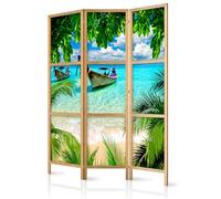 murando - Paravento Decorativo Monofacciale Isola Tropicale 135x172 cm 3 Pannelli Divisori - Stampa su un Lato su Tela in TNT - Separe Divisorio per la Casa Stile Giapponese - Barca c-C-0088-bh-b