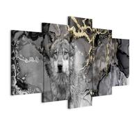 murando - Quadri Moderni per Soggiorno, Lupo, 100x50 cm | Chiodi Inclusi, 5 Pezzi, Quadro Moderno, Componibili, Decorazione da Parete, Resistenti Allo Sbiadimento, Produzione Europea