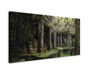 murando - Quadro Acustico Architettura Tempio Antico Giungla Tropicale 225x90 cm 5 Pezzi Schiuma Acustica Quadri Moderni Grandi Soggiorno - Pannelli Fonoassorbenti Decorativi - Muschio d-B-0323-b-m
