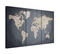 murando - Quadro Acustico Bussola Continenti 135x90 cm 3 Pezzi - Canvas - Quadri Acustici Componibili XXL Grandi - Pannelli Fonoassorbenti Decorativi - Decorazione da Parete Soggiorno k-A-0058-b-h