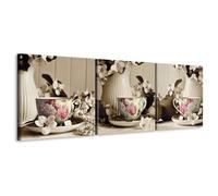 murando - Quadro Acustico Tazza e Rose Vintage 90x30 cm 3 Pezzi - Stampa su Tela Schiuma Acustica - Quadri Fonoassorbenti Decorativi Moderni - Protezione Rumori Camera da Letto Acustiche i-B-10021-b-a