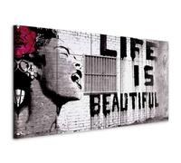 murando - Quadro Banksy Life is beautiful 100x40 cm 5 Pezzi Stampa su tela in TNT XXL Immagini Moderni Murale Fotografia Grafica Decorazione da Parete Quadri Componibili Street Art Urban Murale