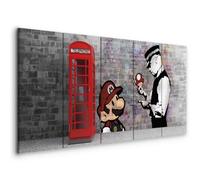 murando - Quadro Banksy Mario 225x90 cm 5 Pezzi Stampa su tela XXL Immagini Moderni Murale Fotografia Grafica Decorazione da parete Quadri Componibili London Street Art Urban Murale