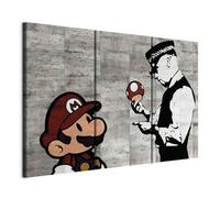 murando Quadro Banksy Super Mario Mushroom Cop 135x90 cm 3 pezzi Stampa su tela in TNT XXL Immagini moderni Murale Fotografia Grafica Decorazione da parete Street Art Graffiti Concreto i-C-0097-b-e
