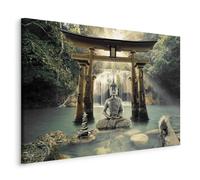 murando Quadro Budda 120x80 cm 1 Pezzo - Stampa su Tela Strutturata XXL Grande - Quadri Moderni Soggiorno Grandi - Stampe da Parete Murale Arte Moderno Pittura - Paesaggio Zen Cascata p-A-0033-b-b
