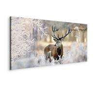 murando Quadro Cervo 80x40 cm 1 Pezzo - Stampa su Tela Strutturata XXL Grande - Quadri Moderni Soggiorno Grandi - Stampe da Parete Murale Arte Moderno Pittura - Paesaggio Inverno g-C-0065-b-b
