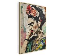 murando - Quadro con Cornice Naturale Frida Kahlo 60x90 cm 1 Pezzo - Stampa su Tela - XXL Telaio in Legno Decorazioni da Parete Quadri Moderni Murale Pittura Immagini Donna h-H-10038-b-a