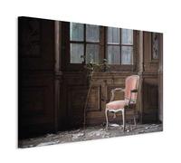 murando - Quadro con Cornice Naturale Interno Casa Abbandonata con Sedia 90x60 cm - Quadri Moderni per Soggiorno - Pannelli Decorativi per Pareti - Telaio in Legno - Stampa su Tela d-B-10070-b-a