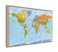 murando - Quadro con Cornice Naturale su Tela Colorato 90x60 cm 1 Pezzo - Quadri con Cornici Camera da Letto - Canvas con Struttura Telaio in Legno - Stampe da Parete - Continenti k-A-0458-b-a