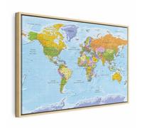 murando - Quadro con Cornice Naturale su Tela Colorato 90x60 cm 1 Pezzo - Quadri con Cornici Camera da Letto - Canvas con Struttura Telaio in Legno - Stampe da Parete - Continenti k-A-0460-b-a