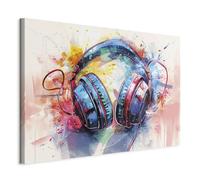 murando - Quadro con Cornice Naturale su Tela Strutturata Cuffie DJ Musica 60x40 cm 1 Pezzo - Quadri con Cornici Camera da Letto - Canvas Telaio in Legno - Stampe da Parete n-H-10028-b-a