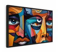 murando - Quadro con Cornice Nera AI Stile Picasso Volti Cubisti Colorati 120x80 cm 1 Pezzo Stampa su Tela - Quadri Moderni Soggiorno Grandi - Pannelli Decorativi per Pareti Telaio Legno a-B-10081-b-a
