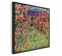murando - Quadro con Cornice Nera Claude Monet Casa Tra Le Rose 60x60 cm 1 Pezzo - Stampa su Tela Rilievo Acrilico - Quadri Moderni Soggiorno Grandi - Pannelli Decorativi per Pareti l-F-10921-b-a