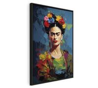 murando - Quadro con Cornice Nera Frida 80x120 cm 1 Pezzo - Stampa su Tela - XTelaio in Legno Decorazioni da Parete Quadri Moderni Pittura Immagini Dipinto Kahlo Donna h-H-10053-b-a